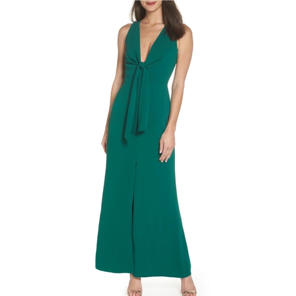 Harlyn plunge neck tie front maxi dress S